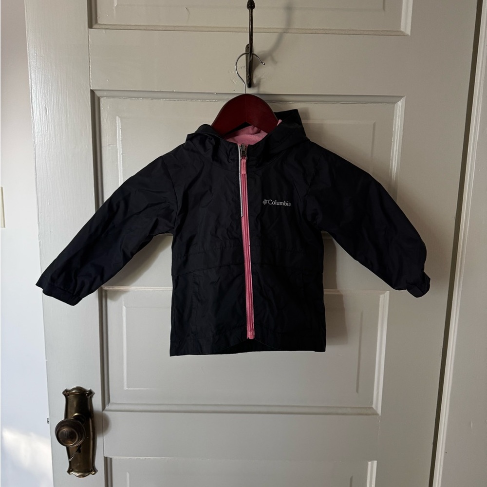 Columbia Black and Pink Kids' Rain Jacket